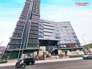 Mặt tiền tòa nhà văn phòng cho thuê Lumiere Riverside với thiết kế hiện đại và tọa lạc trên trục đường trung tâm thành phố