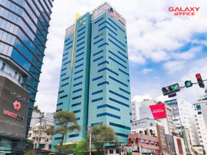 Toàn cảnh tòa nhà văn phòng cho thuê Cj Tower tọa lạc ngay trung tâm Quận 1 với thiết kế nổi bật