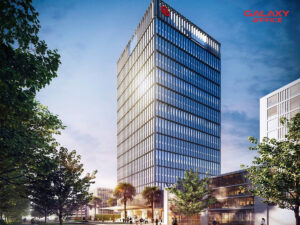 Toàn cảnh OUA Tower 3 tọa lạc tại số 72 Võ Thị Sáu Phường Tân Định, Quận 1 với thiết kế hiện đại xung quanh nhiều cây xanh