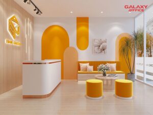 Không gian sảnh lễ tân hiện đại đầy đủ nội thất